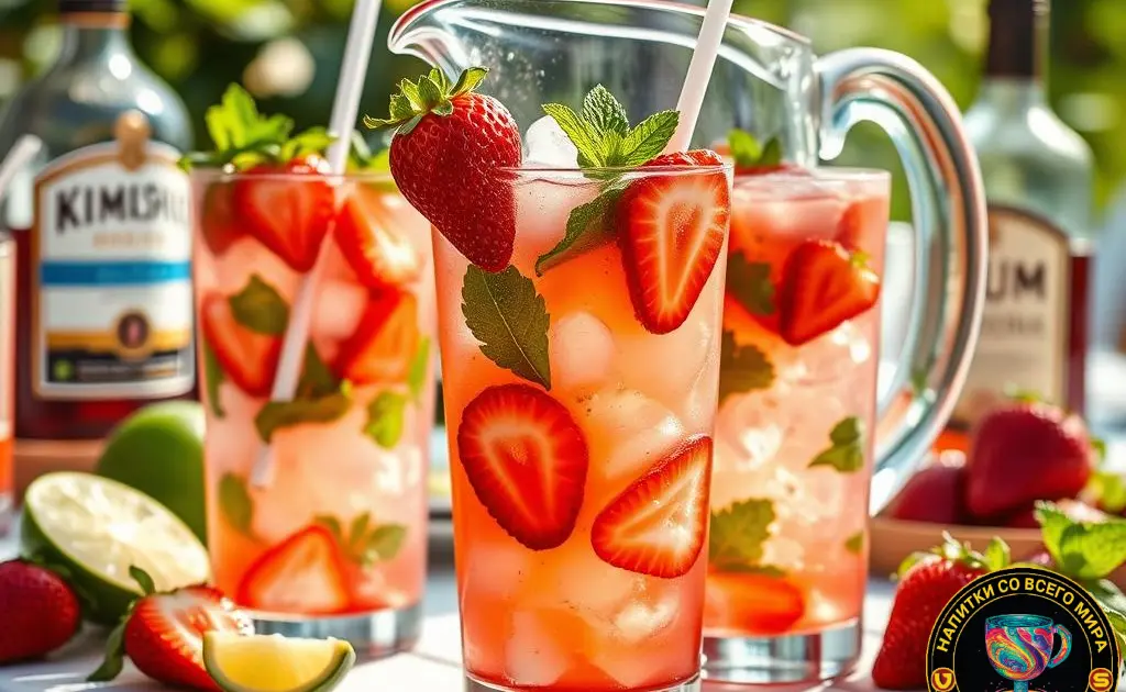 Клубничный мохито в кувшине с мятой и ромом