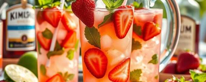 Клубничный мохито в кувшине с мятой и ромом
