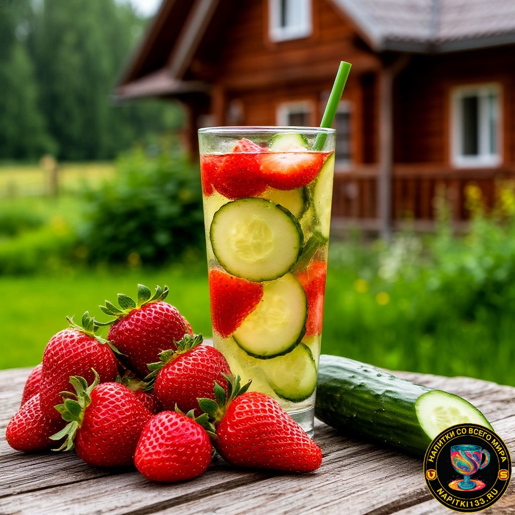 Коктейль с имбирем, клубникой и огурцом 