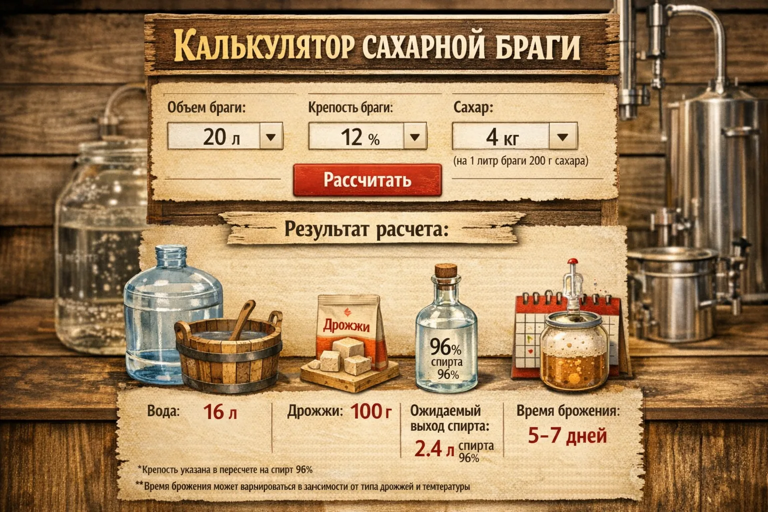 Калькулятор расчета сахарной браги