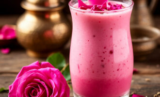 Освежающий розовый ласси с йогуртом и розовой водой